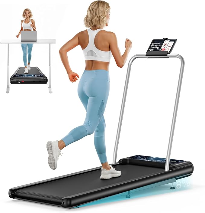 Walking Treadmill Pad with Incline - Portable Under Desk Treadmill, Walking Mat Pad with Handle Bar, 2.5HP Low Noise, 2 in 1 Treadmills for Home Office, Remote Control with LED