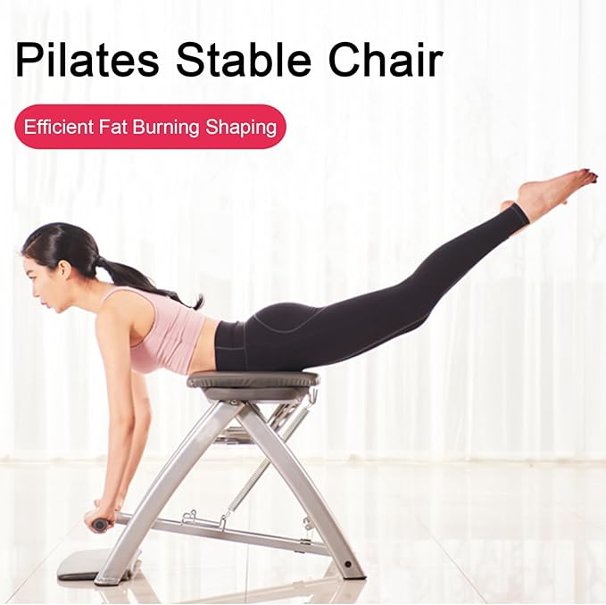 Split-Pedal Stability Yoga Pilates Chair with 3-Speed Resistance - Foldable Equipment for Home & Gym Workout
