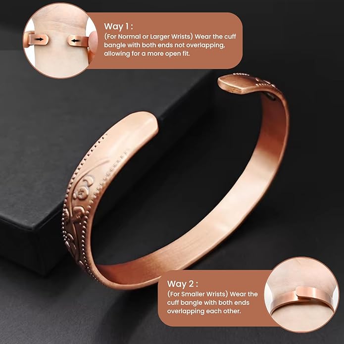 Copper Bracelet for Men and Women, Strength Mens Magnetic Copper Bracelets with 3,800 Gauss Magnets, 99.99% Pure Solid Copper, Handmade Copper Jewelry Gift