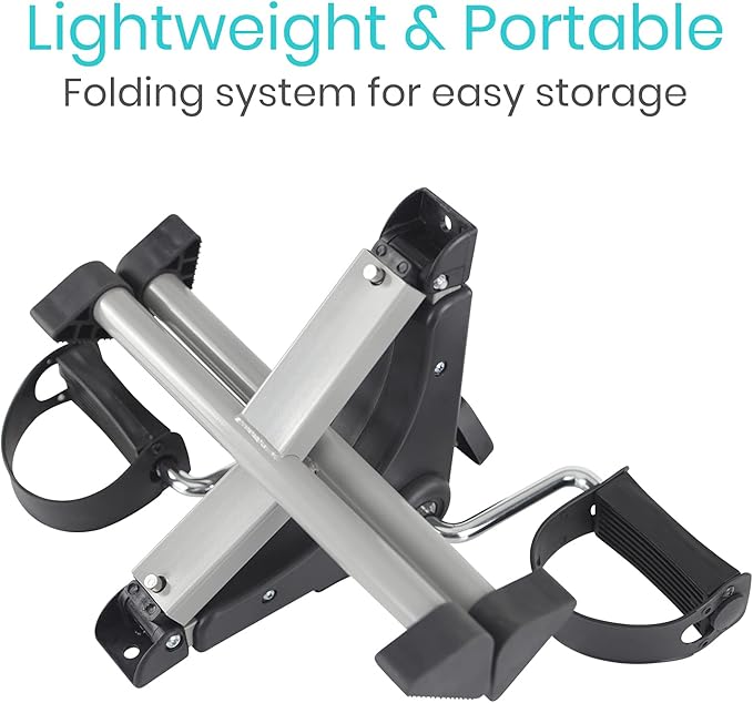 Vive Folding Pedal Exerciser - Under Desk Exercise Bike for Seniors, Elderly - Sit Down Stationary Peddler Equipment for Arm, Leg, Hand, Foot - Mini Floor Bicycle with LCD Display, Adjustable Tension