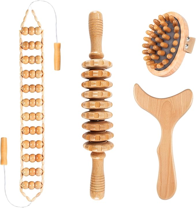 Wood Therapy Massage Tools, 4 in 1 Lymphatic Drainage Massager Body Sculpting Tools, Professional Maderoterapia Kit Cellulite Massager for Body Contouring,Relief Muscle
