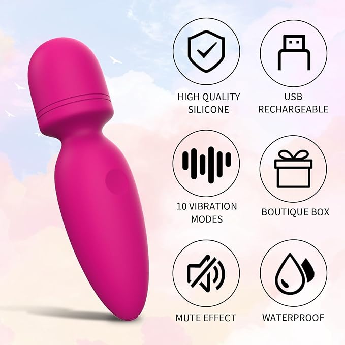 Mini Massager Tools,Small Waterproof Cordless Handheld Massager with 10 Vibration Modes, Personal Handheld Massager for Back（Rose Red）
