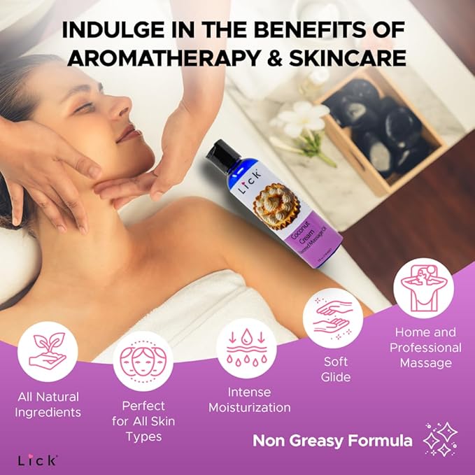 Lick Coconut Cream Indulgence Flavored Massage Oil – Vegan-Friendly, Non-Sticky, Tropical Scent, 4 oz