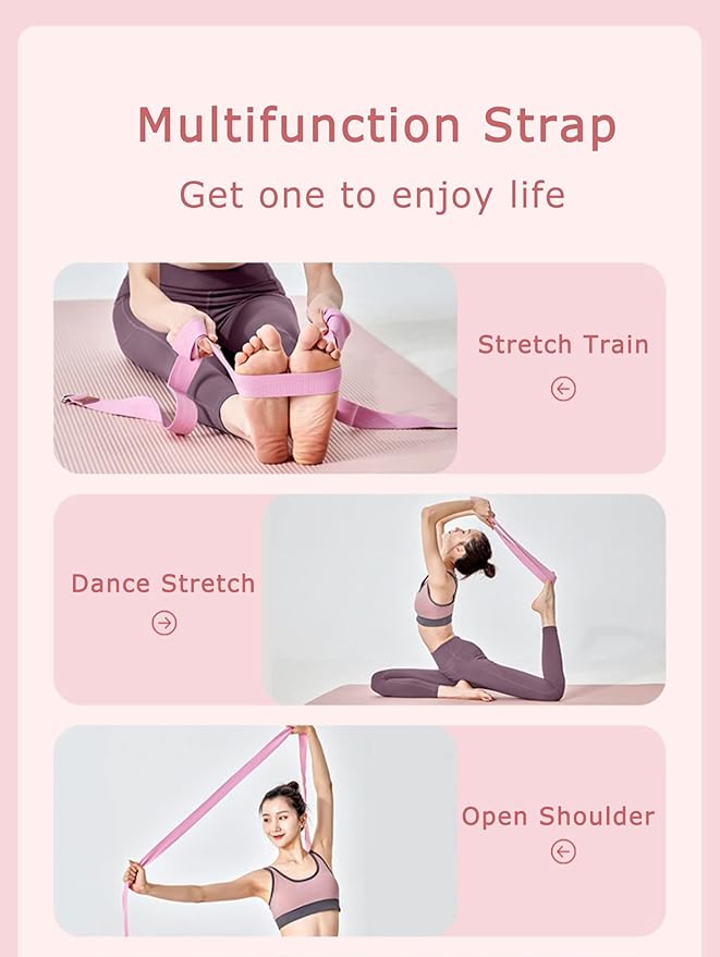 8ft 240g Super Thick Fitness Yoga Strap for Stretching, 3 Color Pure Cotton Durable Fitness Belt Bands Exercise Safe Adjustable D-Ring Buckle Gym Press Rope, Physical Therapy Tools