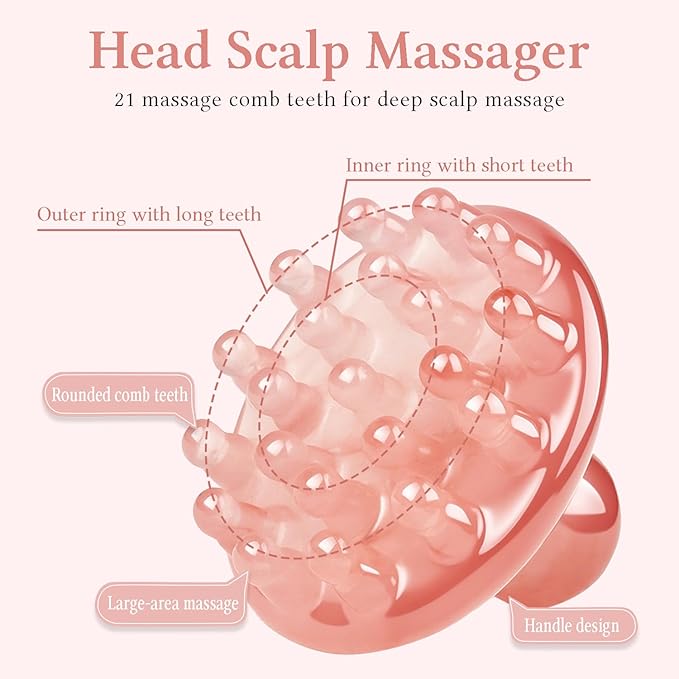 GSHOW Scalp Massage Tool - 21 Long Rounded Teeth Resin Manual Handheld Massager for Lymphatic Drainage & Cellulite Massage - Full-Body Gua Sha Comb for Men Women