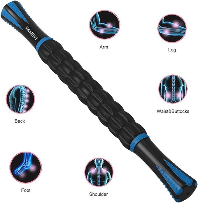 YANSYI Professional 9-Roller Deep Tissue Massage Stick - Portable Muscle Recovery Roller for Athletes, Relieves Post-Workout Soreness & Leg/Back Pain - Portable Physio Tool (Blue 1)