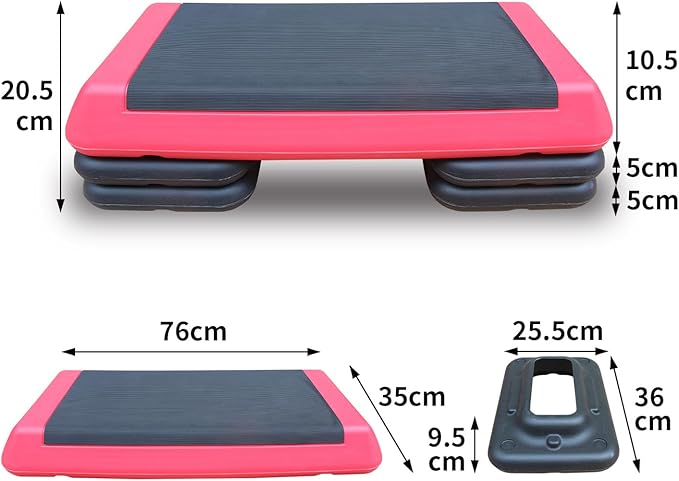 Adjustable Workout Aerobic Stepper in Fitness & Exercise Step Platform Trainer Red Black with 2 Risers