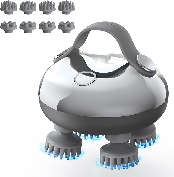 arboleaf Scalp Massager Rechargeable Head Massager Scalp Stress Relax, Waterproof Handheld Hair Scratcher with 8 Removable Massage Claws, Gift for Dad Mom