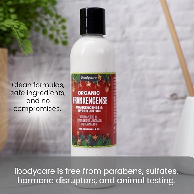 Frankincense & Myrrh Organic Hand, Body & Massage Lotion Gift Box 3 Pack Holiday Christmas Gifts, Hand Cream, Stocking Stuffer, Self Care, Massage