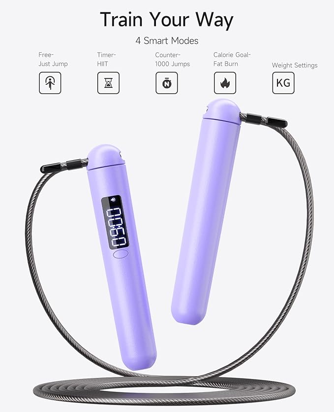 Smart Jump Rope | Accurate Calorie Tracking & 4 Training Modes | Adjustable Steel Wire Rope | Built-in High-Speed Bearings | Type-C Charging | Ideal for Fat Burning, Speed Training & Home Workouts