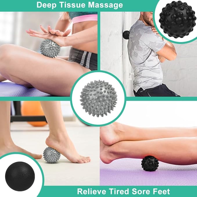 URAQT Spiky Massage Ball, 3 Pack Hard Spiky Massage Ball Roller Set, Professional Physical Therapy Massage Balls for Myofascial Release, Trigger Point Deep Tissue Massage, Plantar Fasciitis Recovery