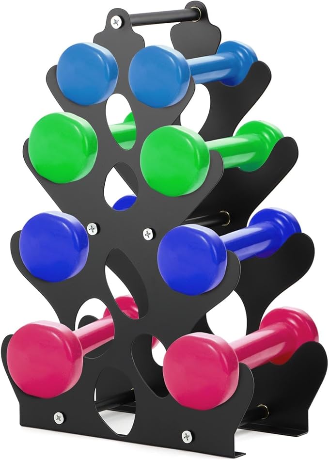 Dumbbell Rack Stand Only, Small Weight Rack 4Tier Compact Dumbbell Holder with Handle, Weight Holders for Free Weights,Dumbbell Storage Stand Holder for Home Gym Workout,Rack Only