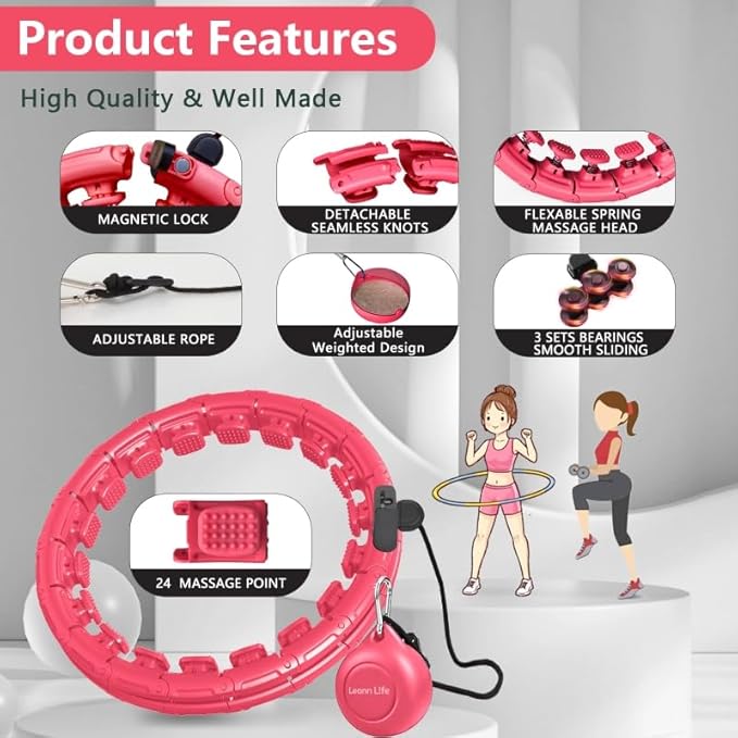 30/24/12 Knots, Upgraded Magnetic Lock Weighted Hula Hoop for Kids Adults Weight Loss, Infinity Hoop Plus Size, Home Indoor Outdoor, Fitness Exercise, Abdominal Toner