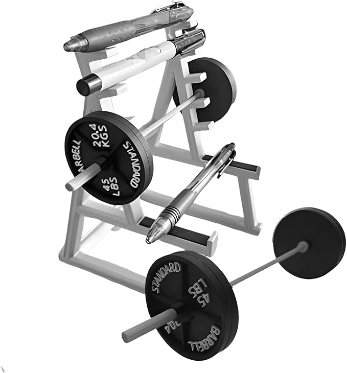 Squat Rack Pen Holder for Desk, Mini Barbell Rack Pen Holder with Weights & Barbells, Gym Theme Unique Organizer for All Fitness Enthusiasts and Weightlifting Fans