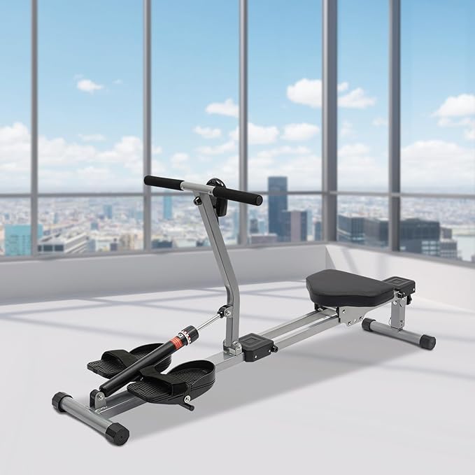 Rowing Machine, Professional Compact Rowing Machine with 12 Levels of Resistance, 3 Adjustable Height and LED Meter, Foldable Hydraulic Rower for Home and Gym Use, Sports Fields