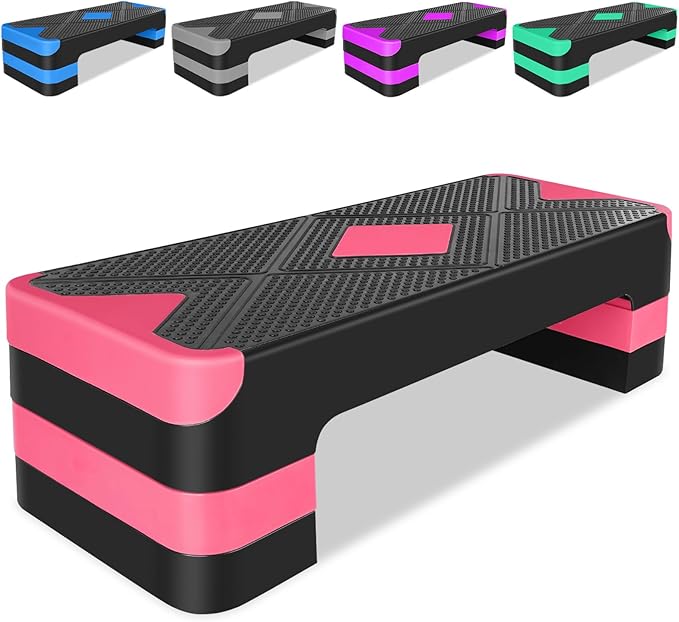 MIUDGIG 27" Exercise Workout Aerobic Step Platform Trainer, Adjustable Fitness 4-6-8in Exercise Stepper Workout with 4 Risers, Aerobics Stepper Workout Stepper for Home Gym Cardio Strength & Training