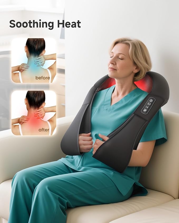 Snailax Shiatsu Neck and Back Massager with Heat, Neck and Shoulder Massager, Deep Kneading Electric Massage Pillow for Shoulder, Back, Leg Muscle for Home & Office, Gifts for Dad