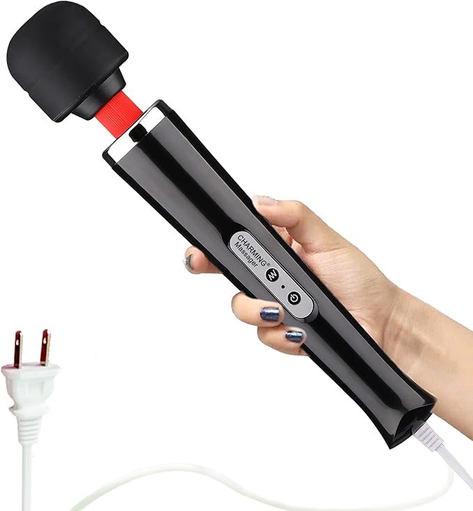 CHARMING Wired Powerful Handheld Massager with Strong 10 Vibrations Back Massage, Personal Therapy Massager for Sports Recovery, Muscle Aches, Full Body Pain (Black)