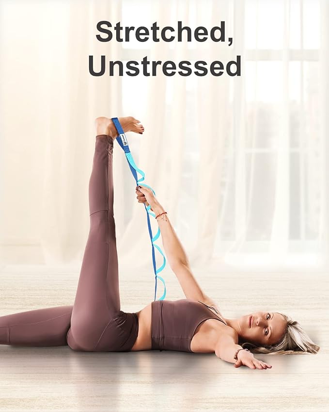 Tumaz Stretching Strap - 10 Loops & Non-Elastic Yoga Strap - Perfect Home Workout Stretch Strap for Physical Therapy, Yoga, Pilates, Flexibility