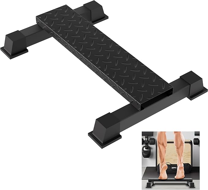 Calf Raise Block, Heavy-Duty Steel Calf Trainer, Multifunctional Standing Calf Workout Bar for Stretching, Squat, Foot Flexibility, Anti-Slip Solid Platform for Home Gym (Straight Board)
