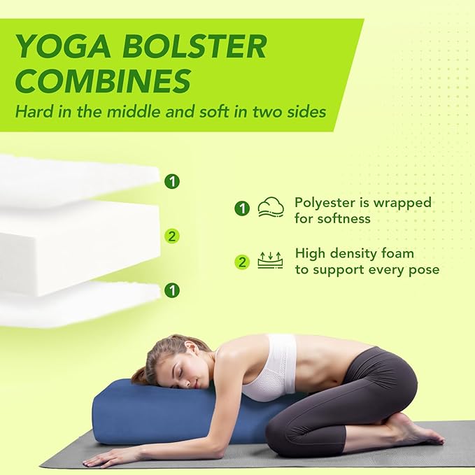 Wellsin Rectangular Yoga Bolster - Meditation Pillow with Washable Suede Cover, 27"X10" X5.5"