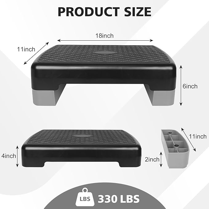 28.5'' Exercise Aerobic Step Platform, 4-6-8inAdjustable Fitness Stepper Workout with 4 Stackable Risers, Aerobics Stepper Workout Stepper for Home Gym Cardio Strength & Training (Red & Gray)