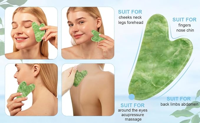 Gua Sha Facial Tools, Guasha Tool for Face, Jade Face Roller,Self Care Gift for Women and Men