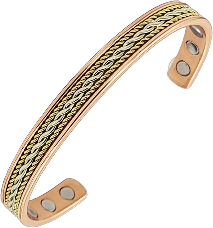 Earth Therapy Original Rope Inlay and Fleur D'OR Pure Copper Magnetic Cuff Bracelets - Ultra Strength - Adjustable - for Men & Women