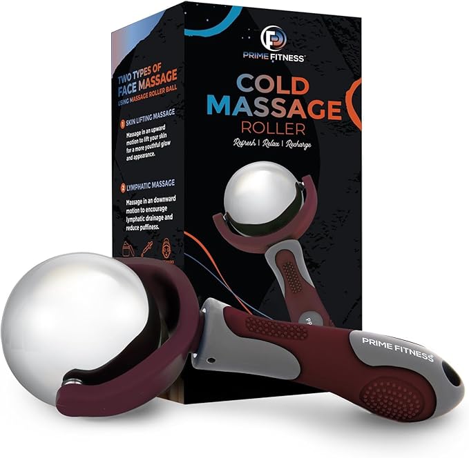 PRIME Fitness Cold Massage Roller Ball | Cold Therapy | Ice Roller Ball with Handle | cryo Stick | Relieve Muscle Pain (Maroon)