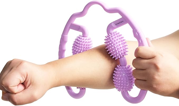 Cellulite Massage Tool Leg Roller. Lymphatic Drainage Massager Muscle Roller with Spiky Balls for Thigh Calf Arm Back Buttock. Fascia Blaster for Circulation Deep Tissue Pain Relief Recovery (Purple)