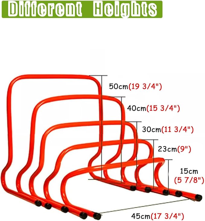 Football Hurdles Soccer Training Agility Hurdles, 5 Pack Different Height Mini Speed Hurdles with Carry Strap, Portable Workout Jumping Hurdles Obstacles Bar