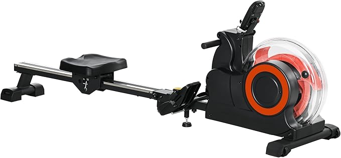 Water Rowing Machine Foldable Rower with Adjustable Water Resistance 264 LBS Capacity LCD Monitor Tablet Holder Transport Wheels for Home Cardio Workout Red