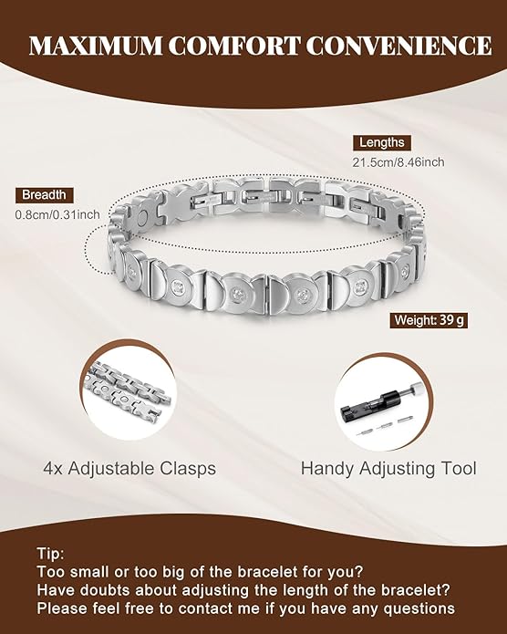 RainSo Magnetic Bracelets for Women Stainless Steel with Ultra Strength Magnetic Kissing Fish Design Adjustable Crystal Silver Bracelet for Mother's Day Birthday Gift [Include Sizing Tool]