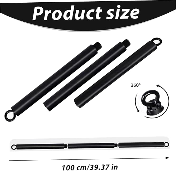 Pilates Bar, Detachable 3 Section 39 Inch Pilates Stick, Black Spreader Bar with 360° Swivel Loop End, Equipment for Home Exercise, Gym, Sports