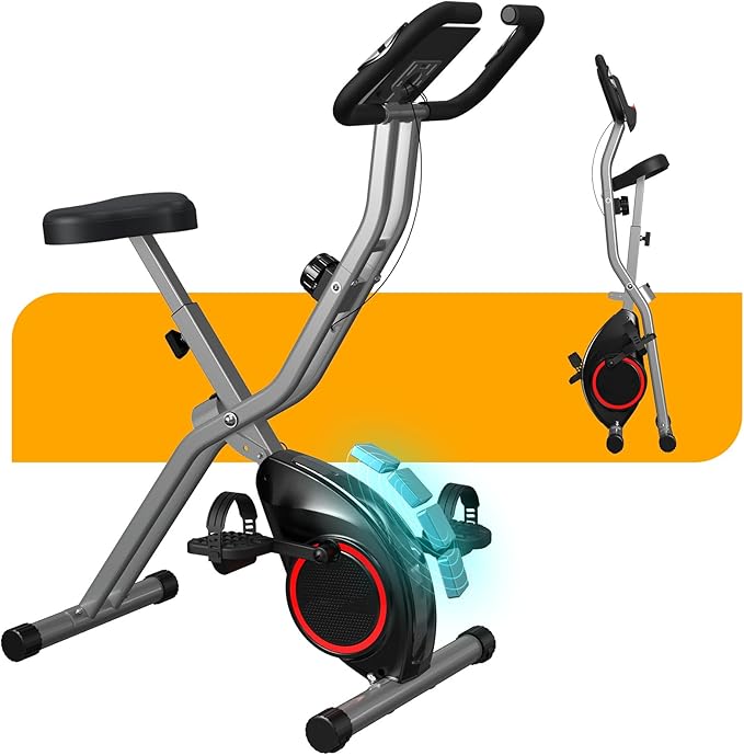 Foldable Exercise Bike for Small Apartments, Stationary Bikes for Home, Indoor Portable Cycling Bike with 16-Level Magnetic Resistance, 260LBS Capacity, 5.5 LBS Flywheel, for Small Space Workout 816