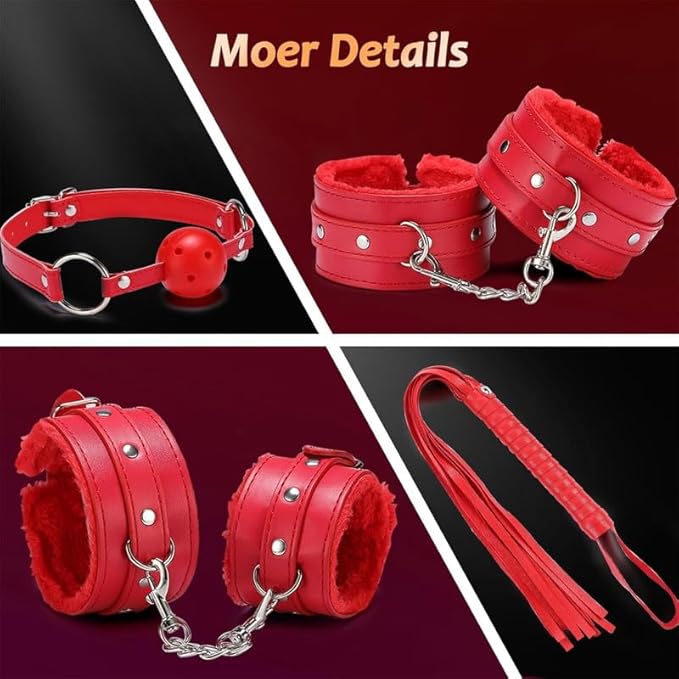 Fashion 10 Piece Leather Pilates Indoor Training Set, New Eye Mask for Fun Wrist and Hip Exercises Cosplay Accessories [Red], Couple Gift