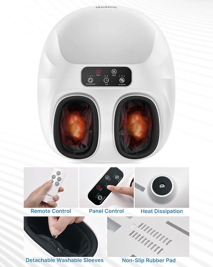 RENPHO Foot Massager Machine with Heat [2026 Upgraded], Shiatsu Foot Massager for Neuropathy, Plantar Fasciitis Massager for Men Women Mom Dad, Up to Size 14, White
