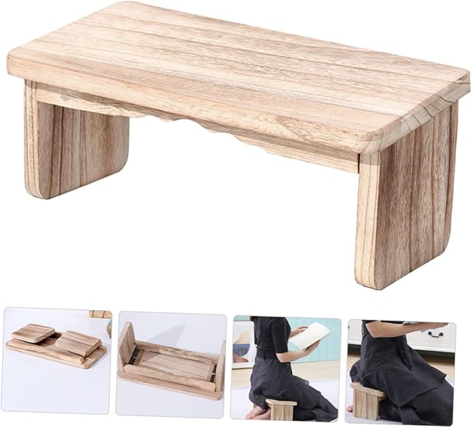 ibasenice Wood Meditation Bench Folding Legs Ergonomic Kneeling Stool for Zen Practice Tea Ceremonies and Household Use Non-Skid Design Portable Wooden Seat