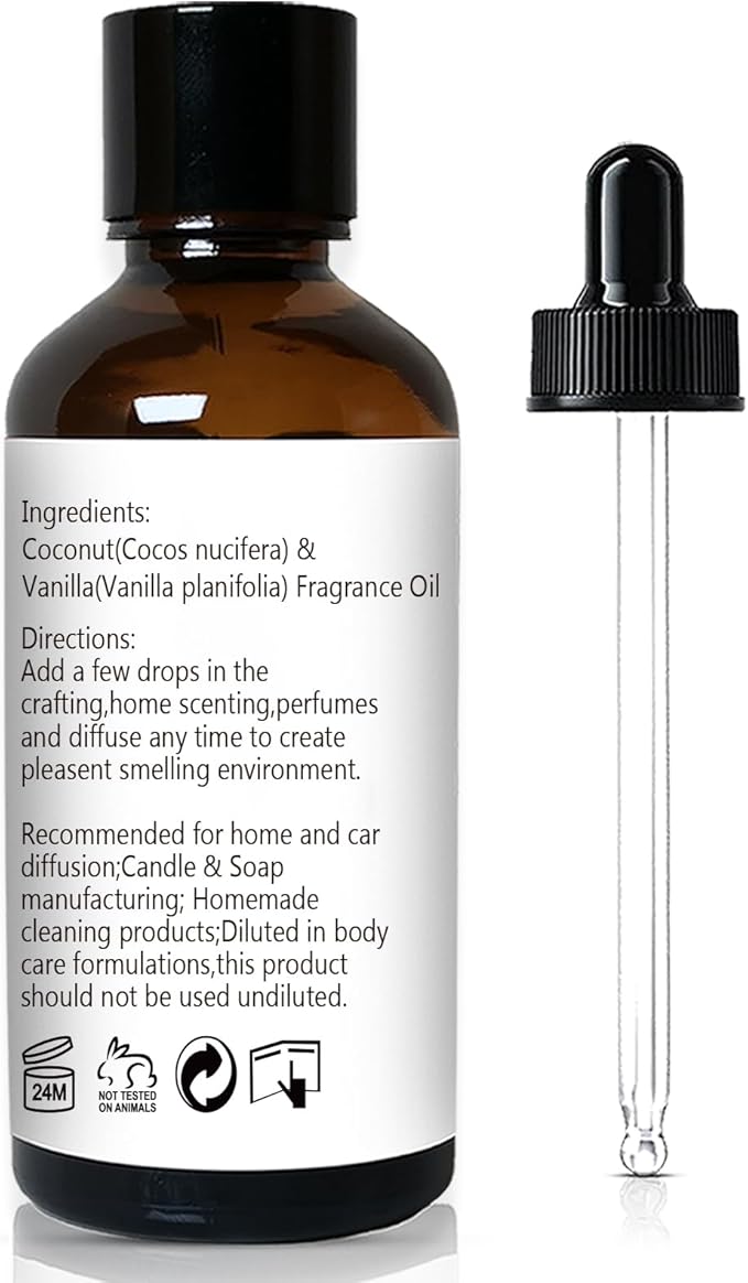 Coconut Vanilla Fragrance Oil, Perfume Oil, Home Scent Oils for Soaps, Candle Making, Dryer Balls, Diffusers, Laundry, Slime -1 oz /30ml