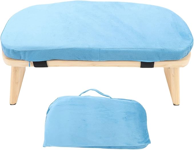 ZJchao Wooden Meditation Bench Detachable Ergonomic Kneeling Stool for Yoga and Meditation with Soft Cushion and Carry Bag Solid Wood Cotton Home Practice (Blue)