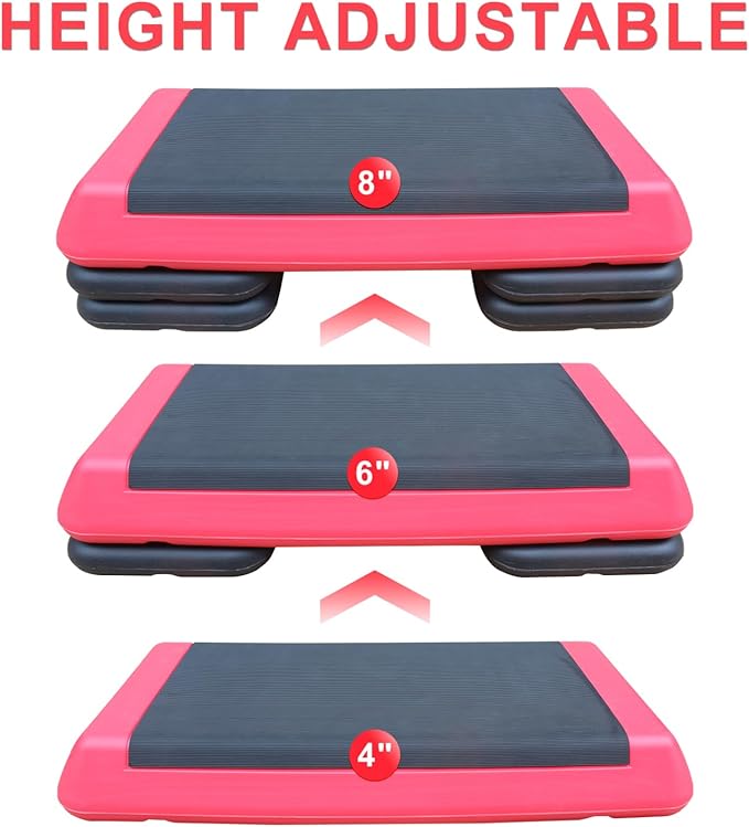 Adjustable Workout Aerobic Stepper in Fitness & Exercise Step Platform Trainer Red Black with 4 Risers