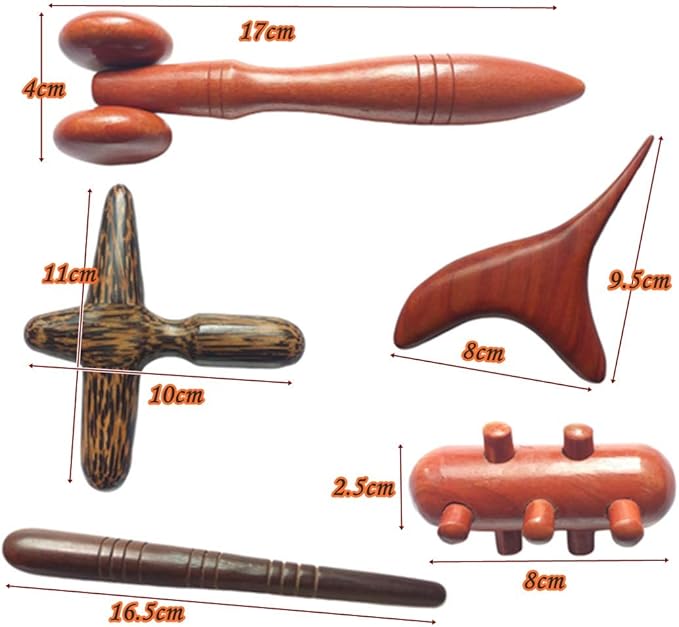 Reflexology Traditional Wooden Thai Massager Tools Full Body Foot Stick Hook Back Spa Face Gua Sha Therapy Trigger Point Massage Tool Relieve Shoulder Pain Wood (Set of 5 Full Body Massage)