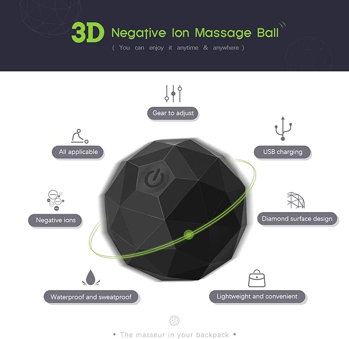 Electric Vibrating Massage Ball, 2-Speed Fitness Yoga Pilates Physical Therapy Massage Roller to Fight Sore Muscles,Washable Negative Ion Vibration Massages ball for Muscle Recovery,Myofascial Release