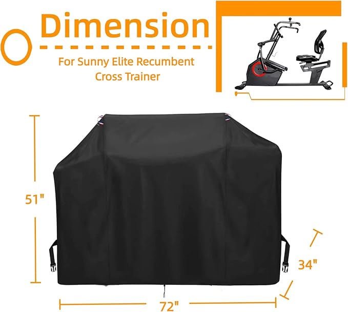 Exercise Bike Cover for Sunny Health and Fitness Elite Recumbent Cross Trainer,Heavy Duty Fitness Equipment Cover for Elliptical Machine,72"L x 34"W x 51"H