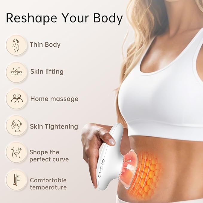 4 in 1 Body Sculpting Machine-Lymphatic Drainage Massager with 4 Adjustable Functions:Heating,Cupping,Red Light & Massage for Belly, Waist, Arms, Legs and Face