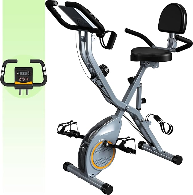 Indoor Exercise Bike Stationary Bikes for Home with 16-Level Magnetic Resistance, Lightweight Foldable Cycling Bike with 70% Pre-Assembled, 260 LBS Capacity, Flywheel of 5.5 LBS for Quiet Home Workout
