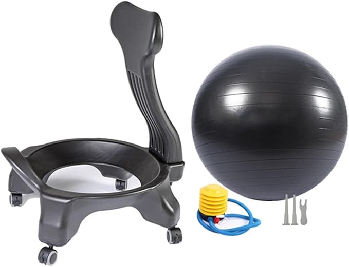 Ergonomic Office Yoga Ball Chairs, Active Sitting Exercise Ball Chair for Adults Desk Improves Back Pain, Balance Ball Chairs with Lockable Wheels and Foot Pump(Black)