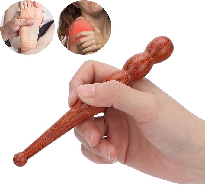 Wooden Foot Hand Massage Stick - Pain Relief and Reflexology Massager for Neck, Back, and Legs - Ergonomic, Portable, Durable Red Wood Design