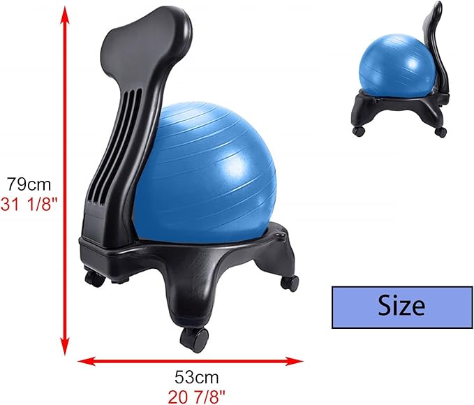 CMYUN Yoga Ball Chair Blue Ball Chair with Back Support, Exercise Ball Chair for Office Classroom Home, Yoga Balls for Pregnancy, Relieve Prolonged Sitting Pain