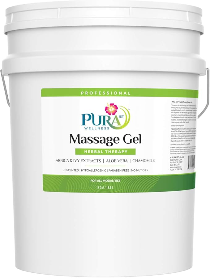 Herbal Therapy 5 Gallon Massage Gel, Aloe Vera, Professional, Massage Therapy, Deep Tissue, Unscented, Hypoallergenic, Natural Ingredients, Skin Hydrating, Moisturizing, Muscle Relief